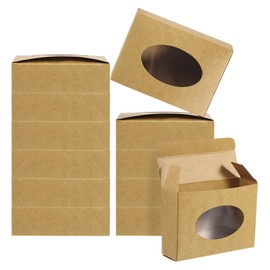 PATIKIL 3.8x2.8x1.2 Paper Soap Box with Window, 40 Pack Homemade Soap Boxes Oval Presents Packaging Boxes for Birthday Christmas DIY Craft, Brown