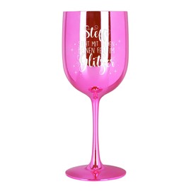 Herz & Heim® High Gloss Plastic Wine Goblet with Engraving 460 ml Pink Glitter