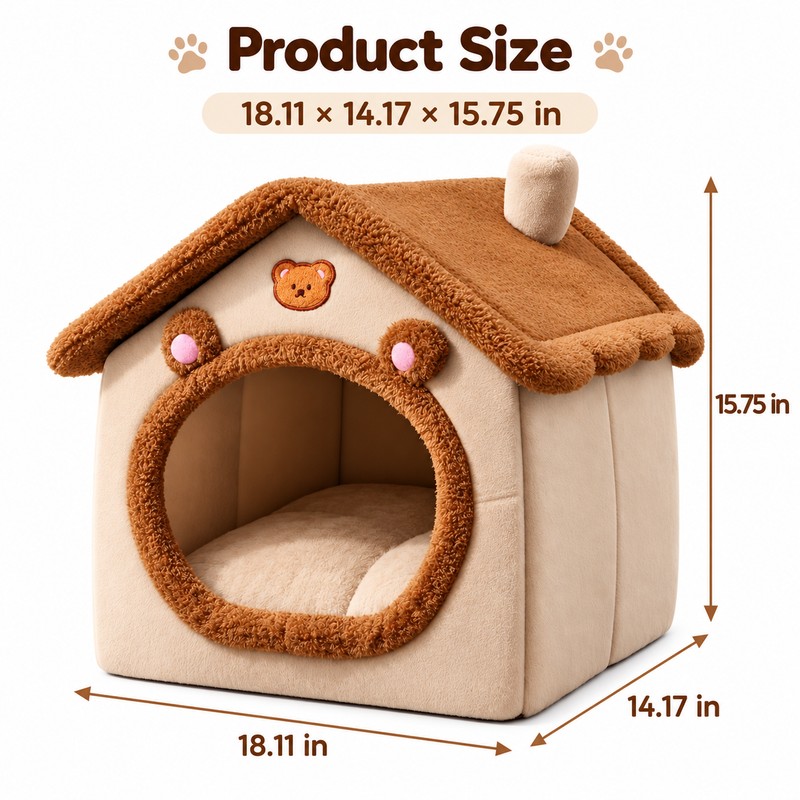 Foldable Pet House for Indoor Resting - Removable Washable Cat