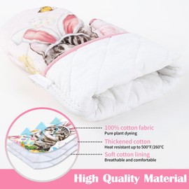 Arquiel Easter Cat Eggs Oven Mitts and Pot Holders Sets 2Pcs, 100% Cotton Heat Resistant, Extra Long Oven Gloves Potholder for Kitchen Cooking Baking Decoration