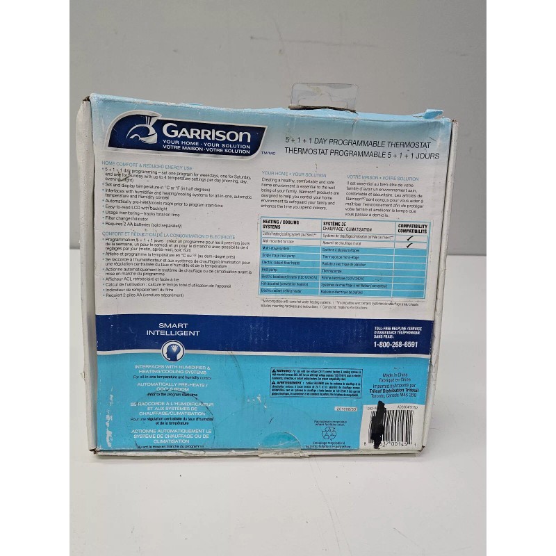 GARRISON PROGRAMABLE THERMOSTAT 5+1+1 Day Smart for wall Heating/Coolin
