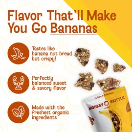 Monkey Brittle Healthy Snacks, Crispy Plant-Based Treats for Kids & Adults, Vegan & Gluten-Free, All-Natural Snack for School, Sports, Camping & On-the-Go (Pack of 3), Original