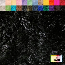 FabricLA Shaggy Faux Fur Fabric | 60" X 36" Inches | DIY Craft, Hobby, Costume, Decoration | Black - 1 Yard