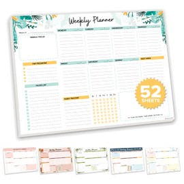 Decorably Weekly Planner Pad Landscape - 52 Easy Tear-Off Weekly Planner Notepad, 11x8.5in Spring-Bound Weekly Planner Sheets, Weekly Notepad Planner, Weekly Desktop Planner, Weekly To Do List Notepad