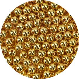 abalorio de perlas de imitación ABS brillantes de calidad con agujero de 6/8/10 mm, abalorio espaciadoras redondas de plástico acrílico para manualidades, suministros de fabricación de joyas (oro, 10 mm, 200 piezas)