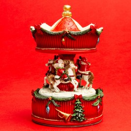 SIKORA SD08 Musical Box Music Box for Christmas Horses Carousel Music We Wish You a Merry Christmas