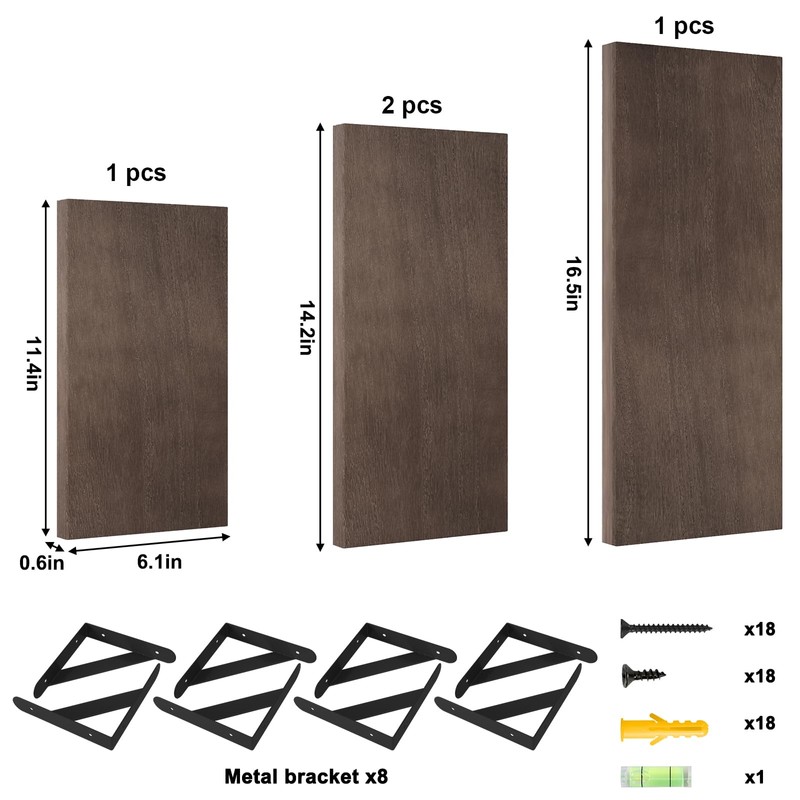 YGEOMER Floating Shelves for Wall, Walnut Wall Shelves Different Sizes,
