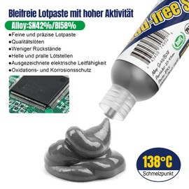 BEEYUIHF Lead-free Solder Paste, Sn42 Bi58 Syringe Soldering Paste Flux, Lead-Free Solder Flux Tin Paste, Low Temperature 138 Degrees, for BGA SMT Solder (1.05oz/30g)