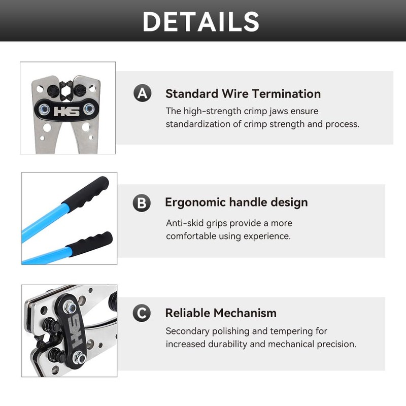 HKS Battery Cable Lug Crimping Tool 10-1 AWG with Cutter,
