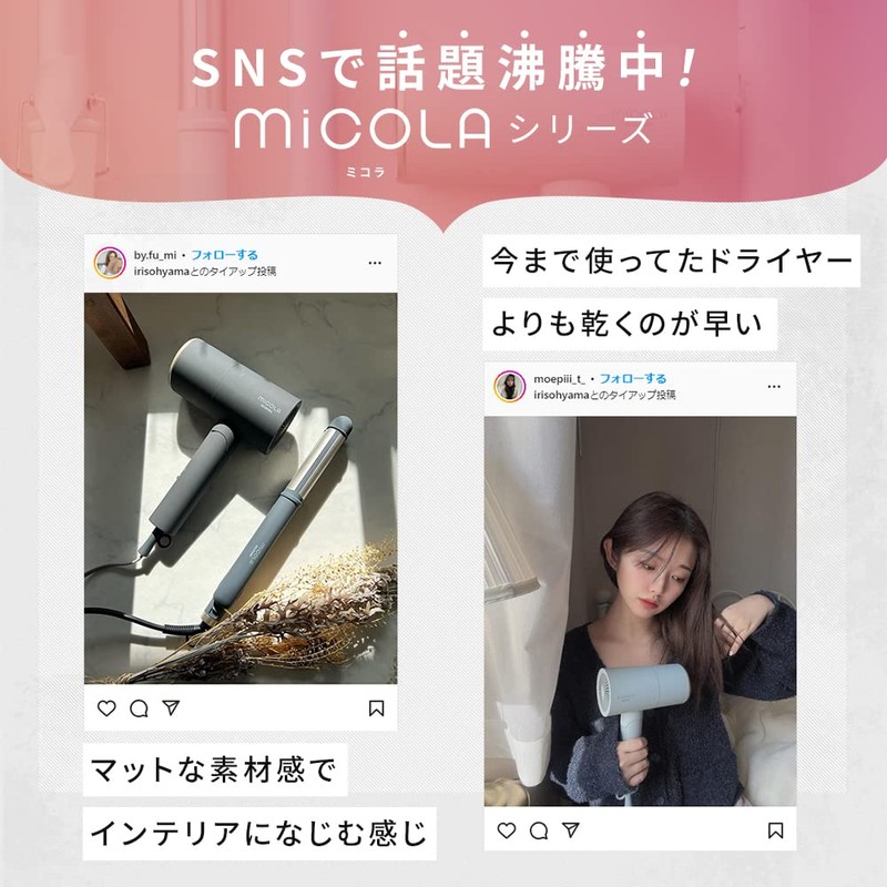 [MiCOLA] Iris Ohyama HDR-M101-H Dryer, Ion Micora Large Airflow, Quick