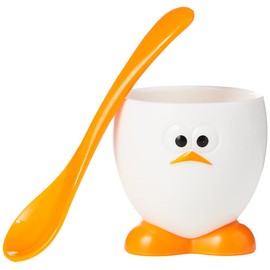Joie Kitchen Gadgets 067742-960740 Egg Head Cup and Spoon Set, Plastic, White, 5x5x5 cm
