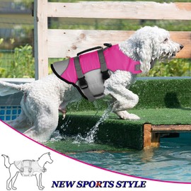 Dogcheer Dog Life Jacket, Reflective Dog Life Vest for Swimming Boating, Adjustable Puppy Swim Vest Ripstop Pet PFD Flotation Vest Preserver Small Medium Large Dogs - Pink Gray S