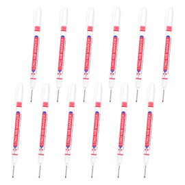 PATIKIL Deep Hole Marker Pens, 12Pcs Ink Waterproof Deep Reach Markers 22mm/0.87 Inch Long Nose Marker Scriber Pen for Woodworking Builders, Red
