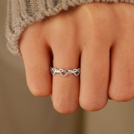 AIBELOPY Infinity Knot Heart Rings for Women 925 Sterling Silver Mother Daughter Friendship Ring Promise Rings for Her Stackable Ring Jewelry Valentine's Day Gifts for Mom Daughter Wife (Silver, Adjustable)