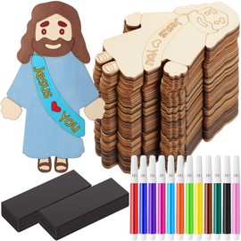Blueweenly 24 Sets Easter Jesus Figure Crafts DIY Wood Magnet for Kids Sunday School Vacation Bible School Craft Color Your Own Jesus Loves You with Magnets and Color Pens for Activity Easter