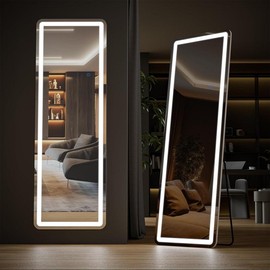 Gianna 64"x21" LED Full Length Mirror with Aluminum Frame and Polished Glass for Bedroom - Size: 64"x21"