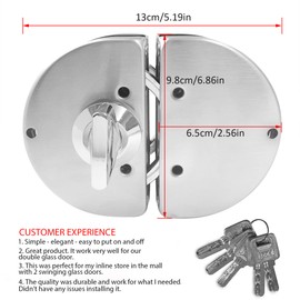 Glass Door Lock with Stainless Steel Double Bolts Swing Push, Double Sliding Security Door Lock with 5 Keys,Fits on 0.315 inch to 0.47 inch Thick Glass