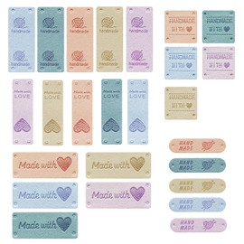 SUBTAVIK Handmade Labels, 25 Pieces Made with Love Embossing PU Leather Labels, Handmade Labels for Crochet, DIY and Sewing (Pink-Purple)