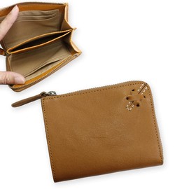 LIME L8202 Compact Wallet, Genuine Leather, Women's, Men's, Card, L-Shaped Zipper, Mini Wallet, Made in Japan, Natural, yellow (mustard)