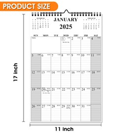 2025 Wall Calendar, Wall Calendar, 2025 Calendar, Wall Calendars, from January to December, Size 11" x 17” ", Spiral Binding, Holidays, Julian Dates, Large Blocks, Twin-Wire Binding, Hanging Hook