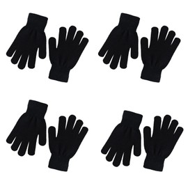 CELCOREERY 4 Pairs Winter Knit Gloves for Kids Unisex Stretchy Warm Magic Black Gloves Children Toddler Boys Girls Mittens