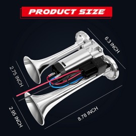 CARFKA Air Horn for Truck Boats Car, 150DB Super Loud Train Horns Kit with 120 PSI Air Compressor (silver)