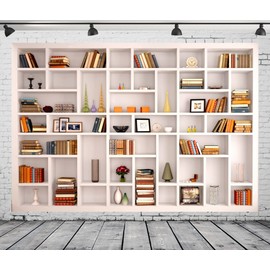 BELECO 6x4ft Fabric Modern White Bookshelf Photography Backdrop Books Ornaments Background Webcam Background Poster Home Office Zoom Meeting Video Conferencing Backdrop Kids Adults Portrait Shoot