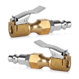 PSLER Air Chuck 2PCS Brass Tire Chuck 1/4" FNPT Heavy Duty Closed Flow Lock N Flate Air Chuck with Male Quick Plugs for Most Vehicles Air Nozzle Tire Inflator Air Pump Compressor Accessories