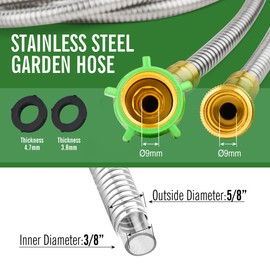 SKYWARD 304 Stainless Steel Garden Hose 10 ft with Female to Male Metal Connector, Anti-Leakage, Flexible & Lightweight Kink Free Water Hose, Easy to Use & Store (10ft)