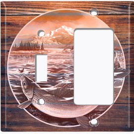 Metal Light Switch Plate Outlet Cover Over Under Fishing Trout Lake Portrait SEA061