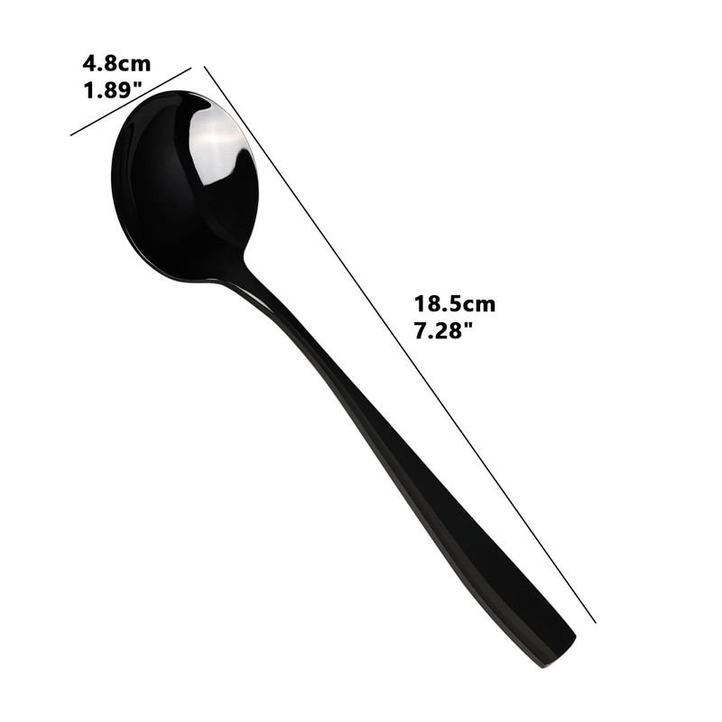 Dehouse 16-Piece Black Soup Spoons - Round Spoon, 7.3 Inch