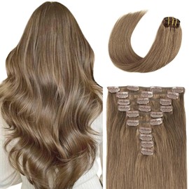 SixStarHair Chestnut Brown Clip In Human Hair Extensions 180g - Light Brown, Thick, Remy, 10 Pieces [Color 6]