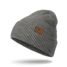 Knit Beanie for Men, Stretchy Soft Warm Daily Cuffed Winter Hats, Unisex Comfortable Wooly Beanie Gifts for Men/Him/Dad, Grey