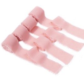 4 Rolls Chiffon Ribbon, 22 Yards Wrapping Ribbon,1.5 Inch Pink Fringe Silk Ribbon for Gift Wrapping, Bridal Bouquets, Wedding Invitations