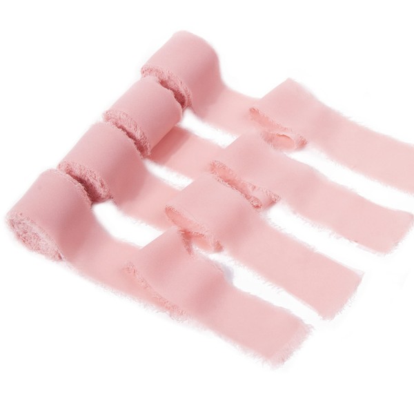 4 Rolls Chiffon Ribbon, 22 Yards Wrapping Ribbon,1.5 Inch Pink