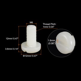 sourcing map Nylon Machine Screws, M6x12mm Slotted Pan Head Fasteners Bolts for Electronics, Communications, Equipment, 50Pcs