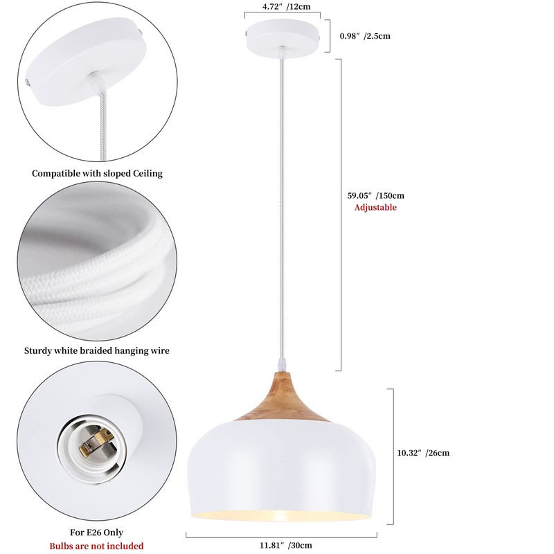 POLITAMP Modern Large Pendant Lights,Wooden Dome Pendant Light Fixture,Adjustable Hanging