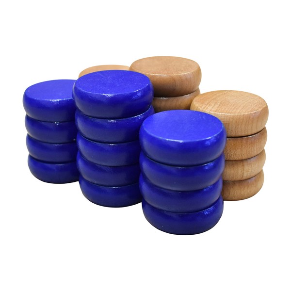 26 Natural and Blue Crokinole Discs - Full Set (Large