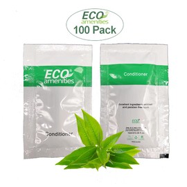 Eco Amenities Travel Size Hair Conditioner for Women & Men - Hotel Supplies for Guests - Refreshing Bulk Travel Size AirBnB Toiletries - 0.35fl oz (10ml), 100 pack, Green Tea Scent - Easy Tear Sachets