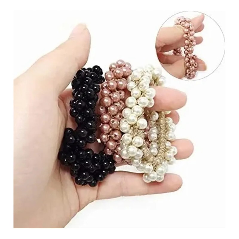 Scrunchies Elásticas Para El Cabello Perlas Niñas Mujer 6uds Juego