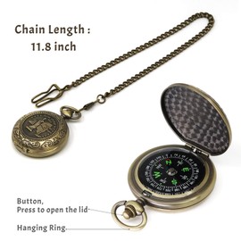 Classic Collection Antiqued Finish Compass with Chain | Premium Pocket Compass | Survival Gear Compass for Kids Hiking, Camping, Motoring, Backpacking, Outdoor Activities (Copper)