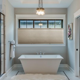 BlindsAvenue Cordless Top Down Bottom Up Cellular Honeycomb Shade, 9/16" Single Cell, Blackout, Designer Print Stone, Size: 32.5" W x 48" H