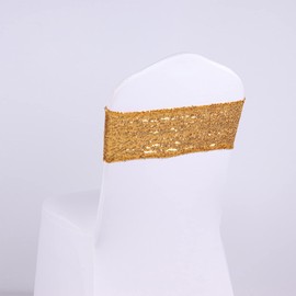 Pack of 25 Stretch Sequin Chair Sashes Chair Bands One-Sided Sequins Decor for Hotel Wedding Reception Events Party Chair Cover Decoration (Gold)
