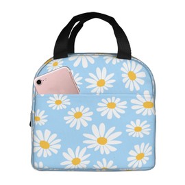 Echoserein Pretty Floral Daisy Light Blue Lunch Bag Insulated Lunch Box Reusable Lunchbox Waterproof Portable Lunch Tote For Women Girls