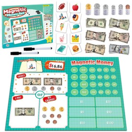 Magnetic Play Money for Kids, Fake Money for Teaching Prop Money Realistic Bills and Coins, Pretend Play Toys, Math Games for Toddlers, Learning & Education Toy Money for Classroom Homeschool Supplies