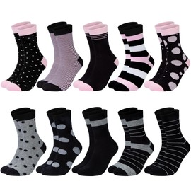 Chalier Cozy 10 Pairs Womens Socks Cotton Soft Ladies Patterned Stripes and Spotts Socks for Womens Girls