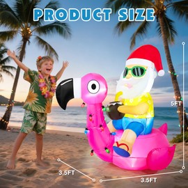 Christmas in July Hawaiian Santa Claus Riding Flamingo Inflatable Decoration 5FT Tropical Summer Beach Party Decor Blow up Outdoor Yard Garden Lawn Pool Xmas Holiday