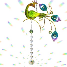 Peacock Crystal Suncatcher Pendant Hanging Chandelier Prism Rainbow Maker Ornament for Window Sun Catcher Home Garden Decoration(Green)