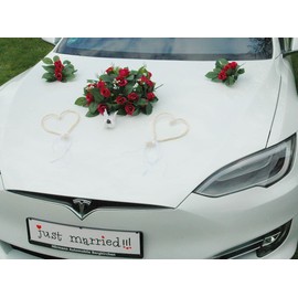 Real Rose Bouquet Car Decoration Bride Couple Rose Decoration Doves Heart Decoration Wedding Car Wedding Decoration (Pink + Hearts + Doves)