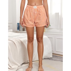 Viakeo 2 Pack Womens Pajama Bottoms Cotton Plaid Boxer Shorts Y2K Summer Beach Lounge Shorts With Pockets